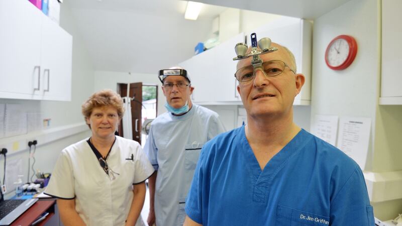 Nurse Joan McNevin and dentists Brendan Fanning and Jim Griffin. Photograph: Alan Betson/The Irish Times