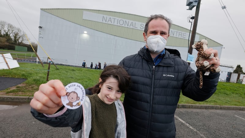 Paolo Carbone from Castleknock (originally from Italy) after bringing his daughter Allegra (10) for her vaccination in Swords. Photograph: Alan Betson