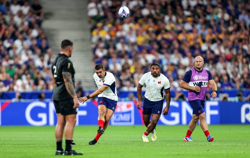 France’s Thomas Ramos kicks a penalty during his team's win over the All Blacks. Photograph: Laszlo Geczo/Inpho