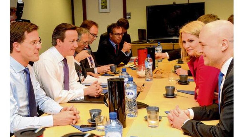 Swedish prime minister Fredrik Reinfeldt, right, Britain's David Cameron, second left, Dutch prime minister Mark Rutte, left, and Danish prime minister Helle Thorning- Schmidt, meet before summit. photograph: ap