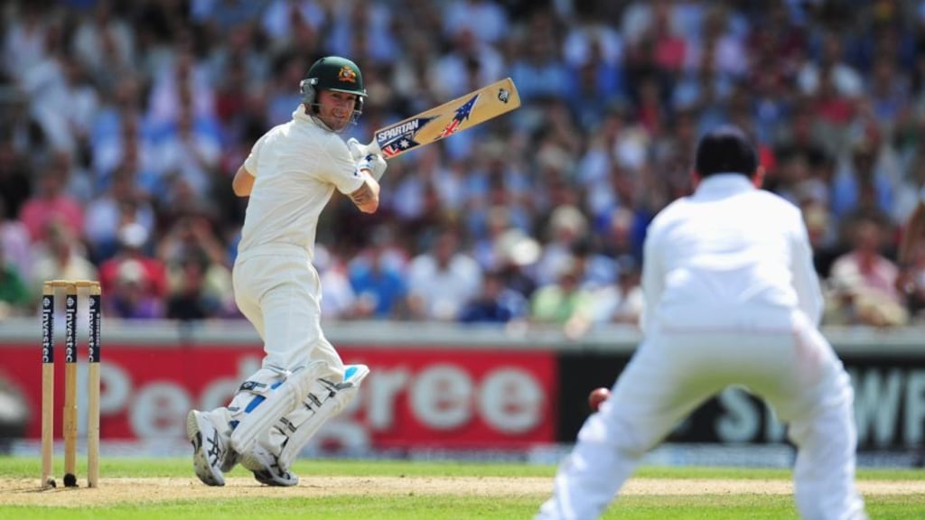 Michael Clarke of Australia hits out during day two of the 3rd Investec Ashes Test match between England and Australia at Old Trafford Cricket Ground in Manchester. Photograph: Stu Forster/Getty Images