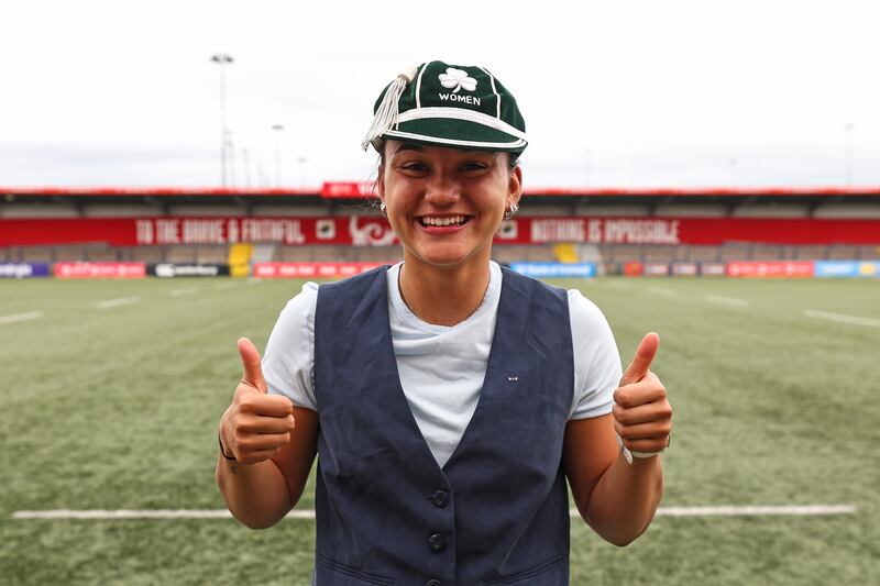 Ireland's Nancy McGillivray with her first cap after the game against Scotland in Cork. Photograph: INPHO/ Ben Brady