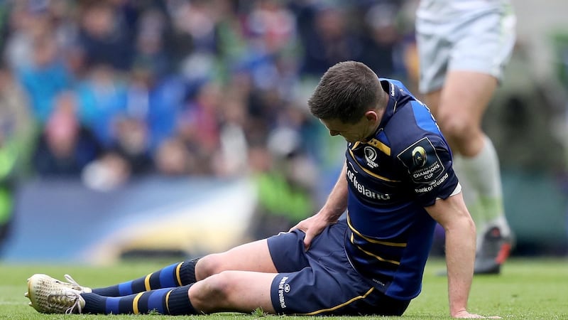 Leinster’s Johnny Sexton feels the pain in last year’s Champions Cup quarter-final against Saracens. Photograph: Inpho/Tommy Dickson