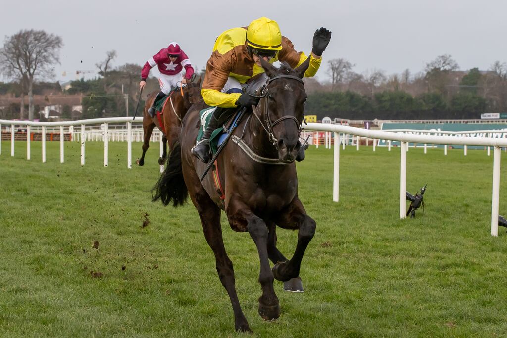 Paul Townend on Galopin Des Champs wins The Paddy Power Irish Gold Cup (Grade 1) at Leopardstown. Photograph: Morgan Treacy/Inpho