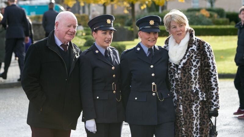 Probationer Garda Gemma Crampsie with her mother Garda Madeline Crampsie and grandparents Gerry and Greta Daley in Templemore. Photograph: Brian Gavin/Press 22