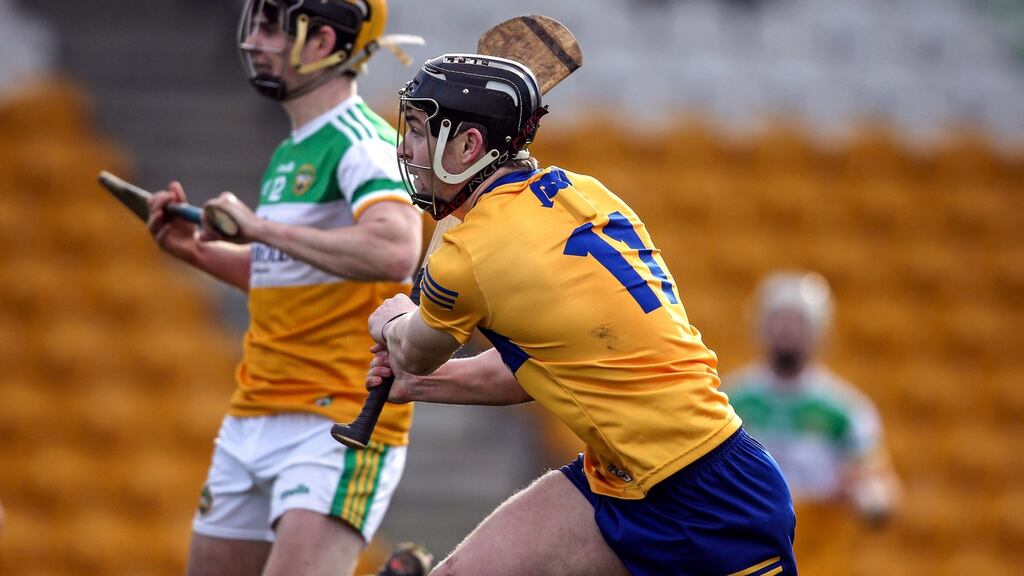 Clare’s Tony Kelly scores a goal during the Allianz Hurling League Division 1A match against Offaly at  Bord na Mona O’Connor Park in  Tullamore. Photograph: Tom Maher/Inpho