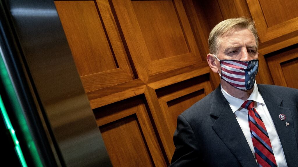 Republican Paul Gosar, who posted a violent cartoon video depicting him killing New York Democrat Alexandria Ocasio-Cortez and attacking Biden. Photograph: Stefani Reynolds/Bloomberg