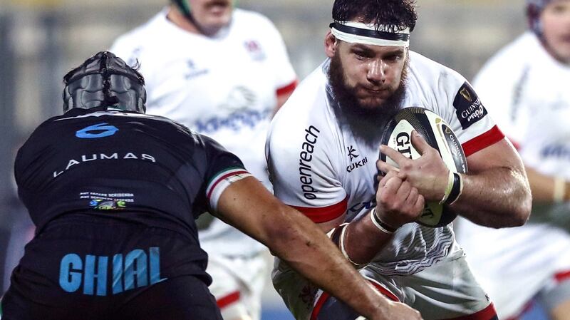 Ulster’s Marcell Coetzee in Pro14 action against Zebre in Italy on November 16th. Photograph: Matteo Ciambelli/Inpho
