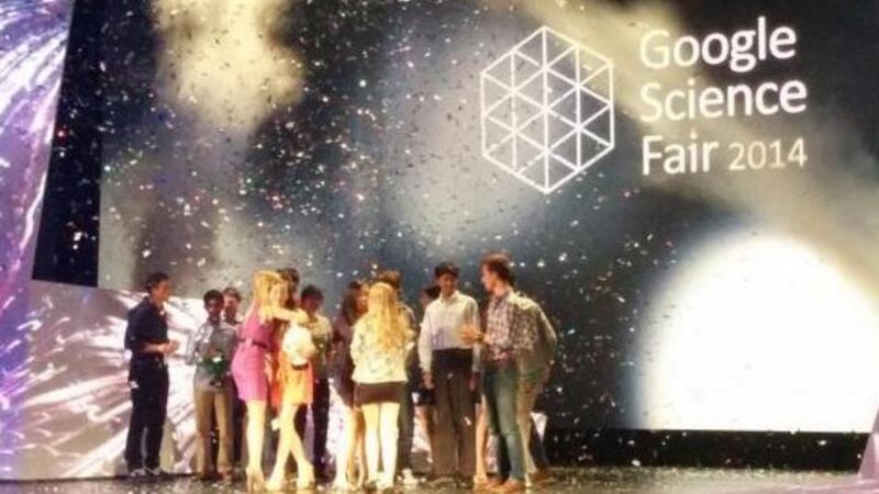 Winners are seen on stage at the Google Science Fair last night. Photograph: Google