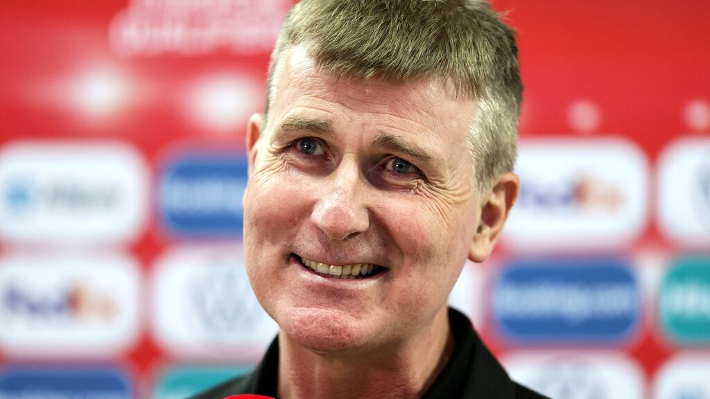 Ireland manager Stephen Kenny speaks to the media after his team’s win in Baku. Photograph: Laszlo Geczo/Inpho