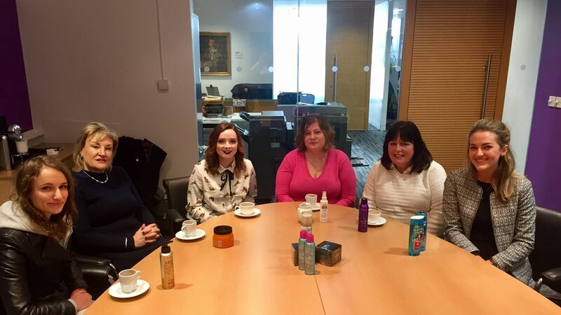 Tried and tested: members of January’s reader beauty panel, from left: Meadhbh Barry, Irene Bergin, Irish Times beauty writer Laura Kennedy, Franny Kihlstrom, Helen Browne and Sarah Egan