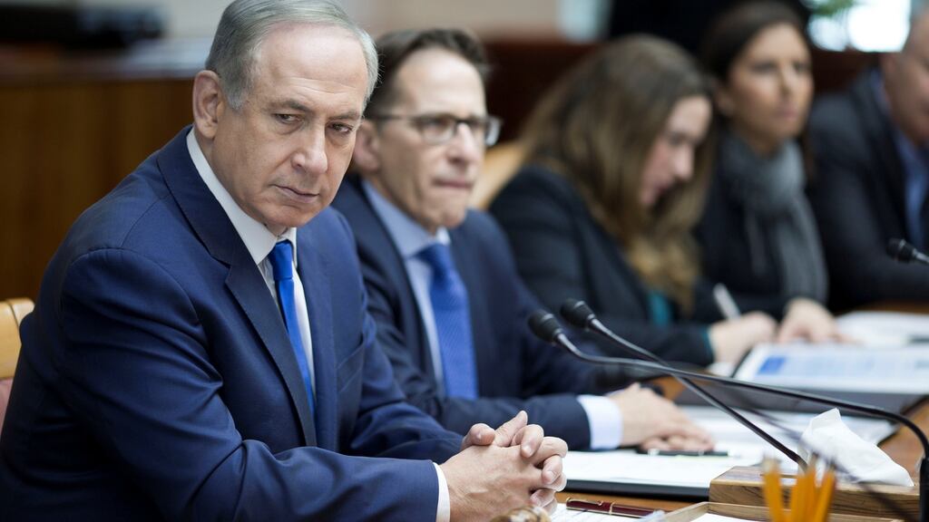 Under pressure: Israeli prime minister Binyamin Netanyahu attends the weekly cabinet meeting at his office in Jerusalem. Photograph: Abir Sultan/Reuters