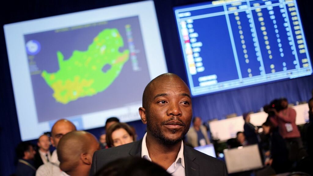 Mmusi Maimane, the first black leader of South Africa’s Democratic Alliance party, at the local elections results centre in Pretoria on Thursday. Photograph: Siphiwe Sibeko/Reuters