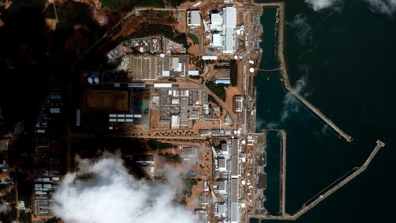 A satellite image shows an overview of the Fukushima Daiichi nuclear power plant after the earthquake and tsunami on March 12th, 2011. Photograph: 2021 Maxar Technologies via AP