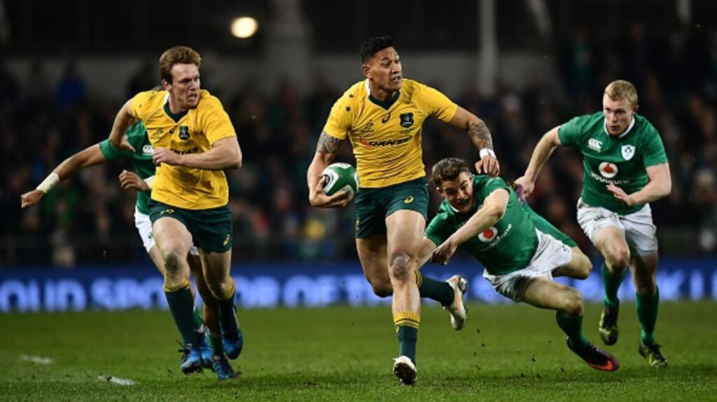 Israel Folau of Australia in action against Ireland at the Aviva Stadium in November 2016. Photograph: Dan Mullan/Getty Images