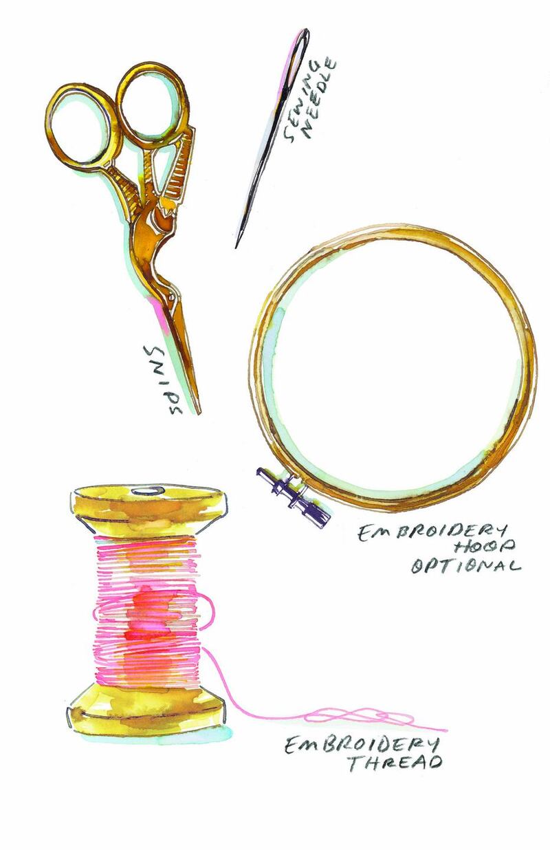 What you need for embroidery. Illustration: Samantha Hahn/New York Times