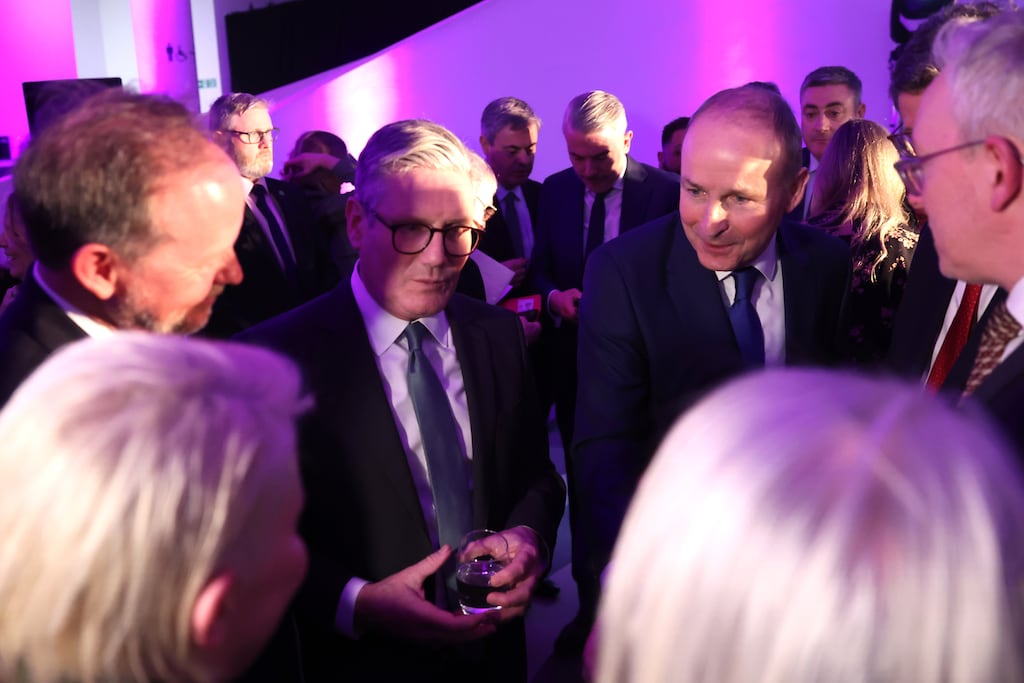 British prime minister Keir Starmer and Taoiseach Micheál Martin at a reception in the Museum of Liverpool on Wednesday before a UK-Ireland Summit. Photograph: Cameron Smith/PA Wire