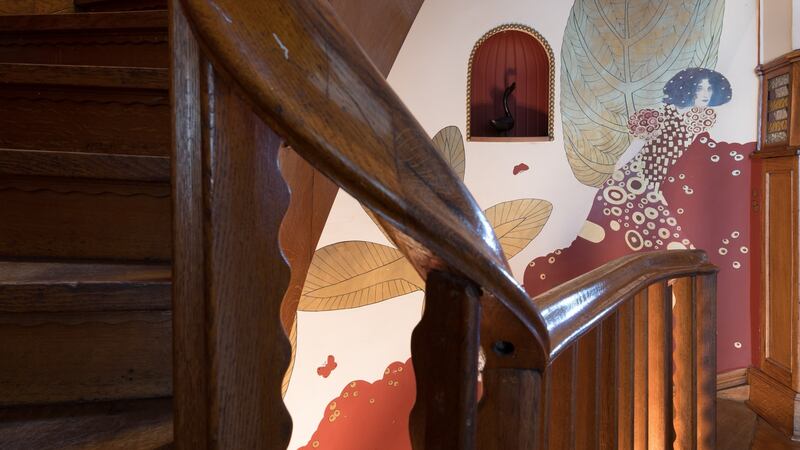 Carved hardwood banisters at the Maison Vander Elst in Brussels.