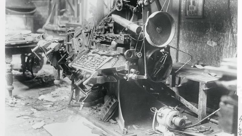 The office of the Freeman’s Journal wrecked in 1922 by anti-Treaty republicans. Photograph: Getty Images