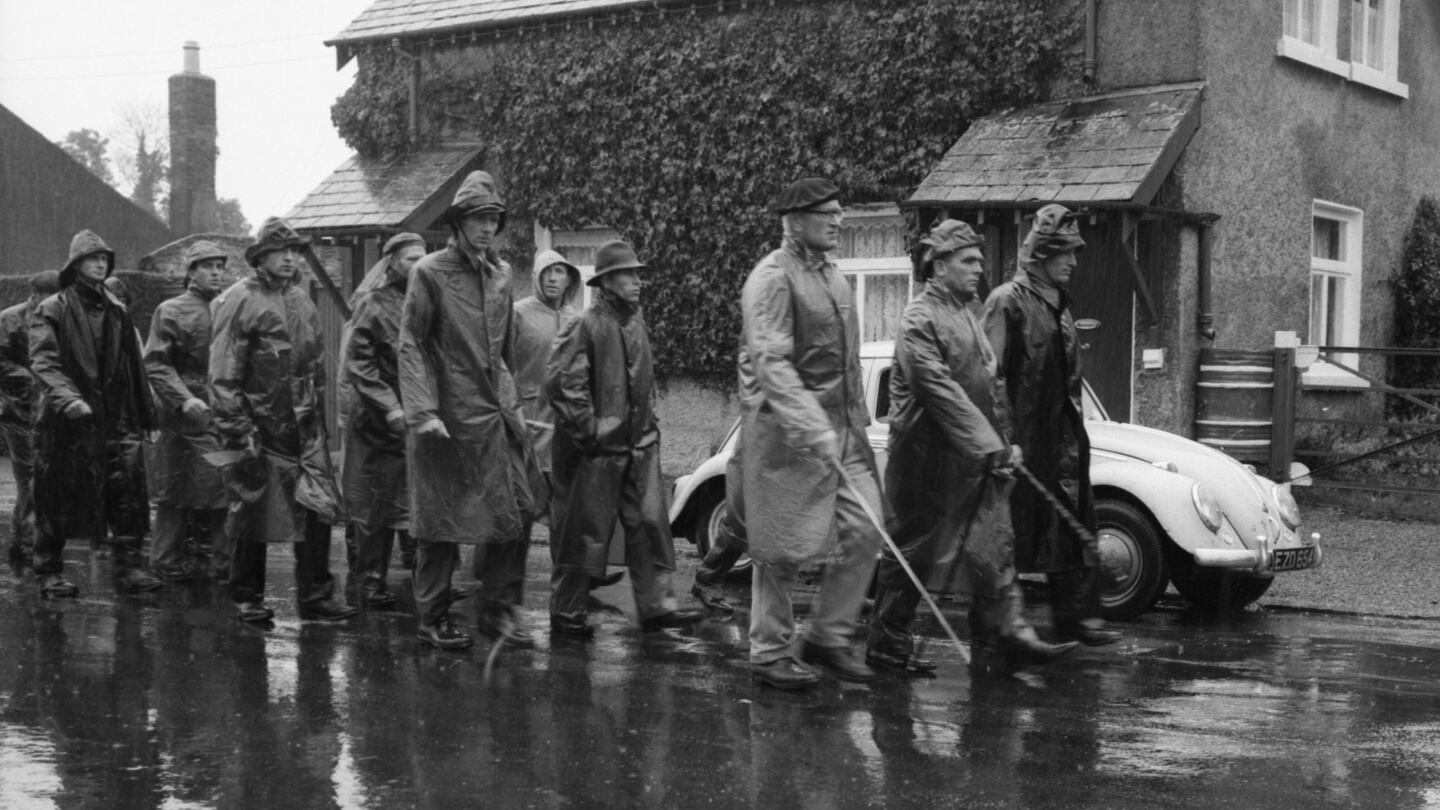 Rickard Deasy, president of the National Farmers’ association, leading 200 members of his association through Rathcoole, Co Dublin, on the last day of the march. Photograph: Eddie Kelly