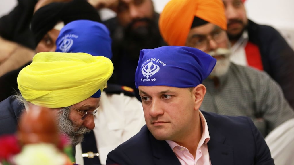 Taoiseach Leo Varadkar visiting the Sikh Temple in Ballsbridge, Dublin 4, on Sunday, the day after the centenary of the Amritsar massacres in 1919. Photograph: Nick Bradshaw/The Irish Times