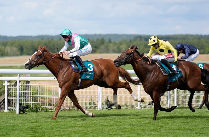 Qirat, sent off at odds of 150-1, won the Sussex Stakes at Goodwood. Photograph: Andrew Matthews/PA Wire