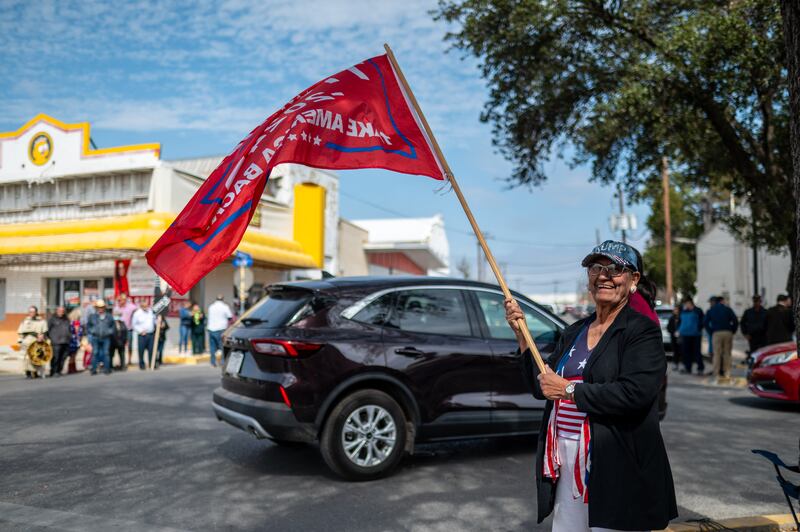 A supporter of former US president Donald Trump before his visit to the US-Mexico border, in Eagle Pass, Texas. Photograph: Sergio Flores/AFP via Getty Images