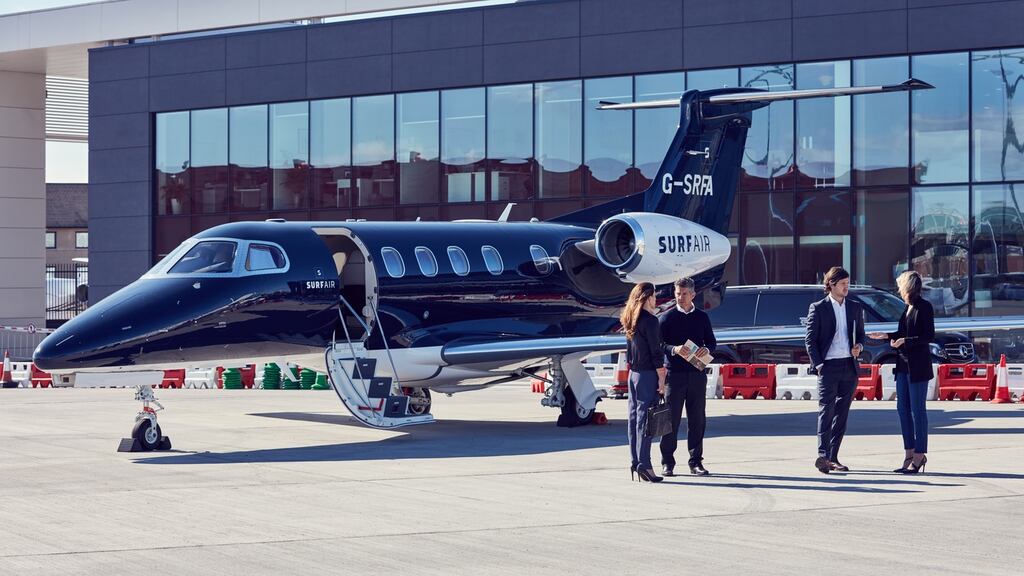 A Surf Air aircraft. There is a captain and co-pilot on each flight but no cabin crew
