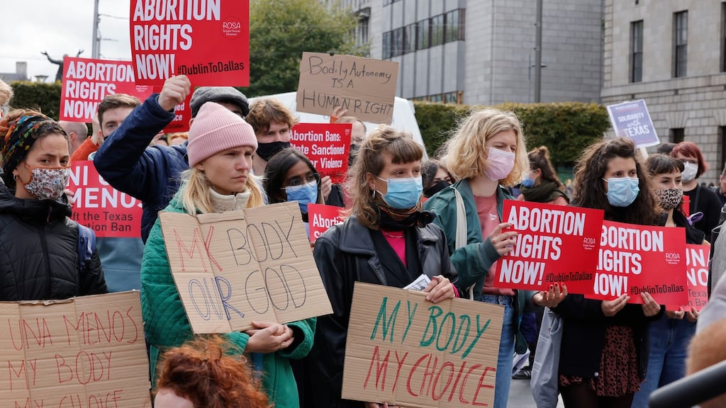Protesters gather on O’Connell Street to demonstrate against the highly restrictive abortion law introduced in Texas. Photograph: Alan Betson