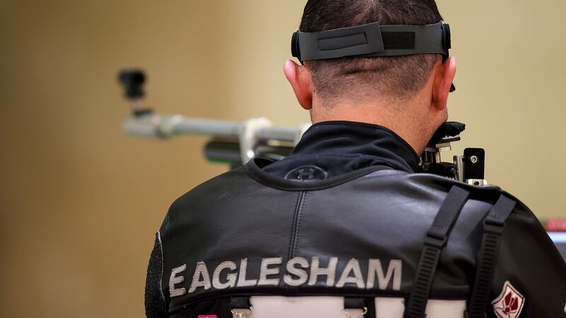 Ireland’s Phil Eaglesham in action at the Asaka Shooting Range in Tokyo. Photograph: Tommy Dickson/Inpho