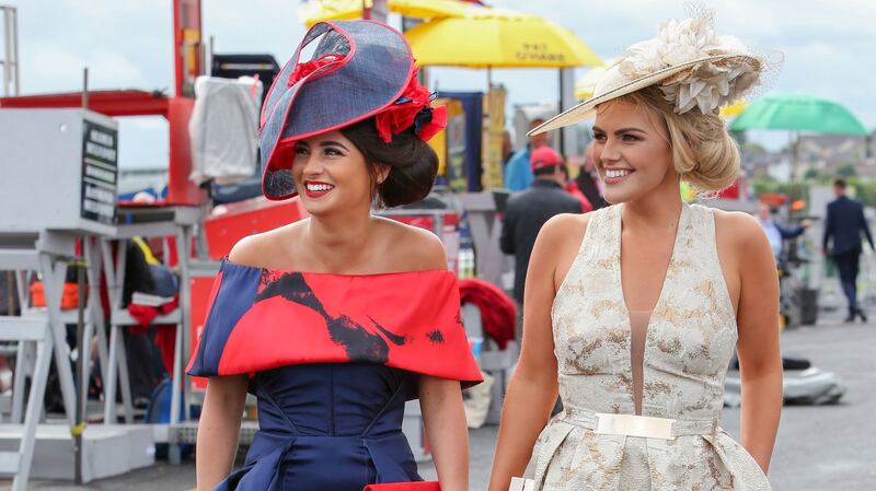 Kirsty Farrell and Emma Hanratty, both from Newry, at the Galway Races. Photograph: Joe O’Shaughnessy