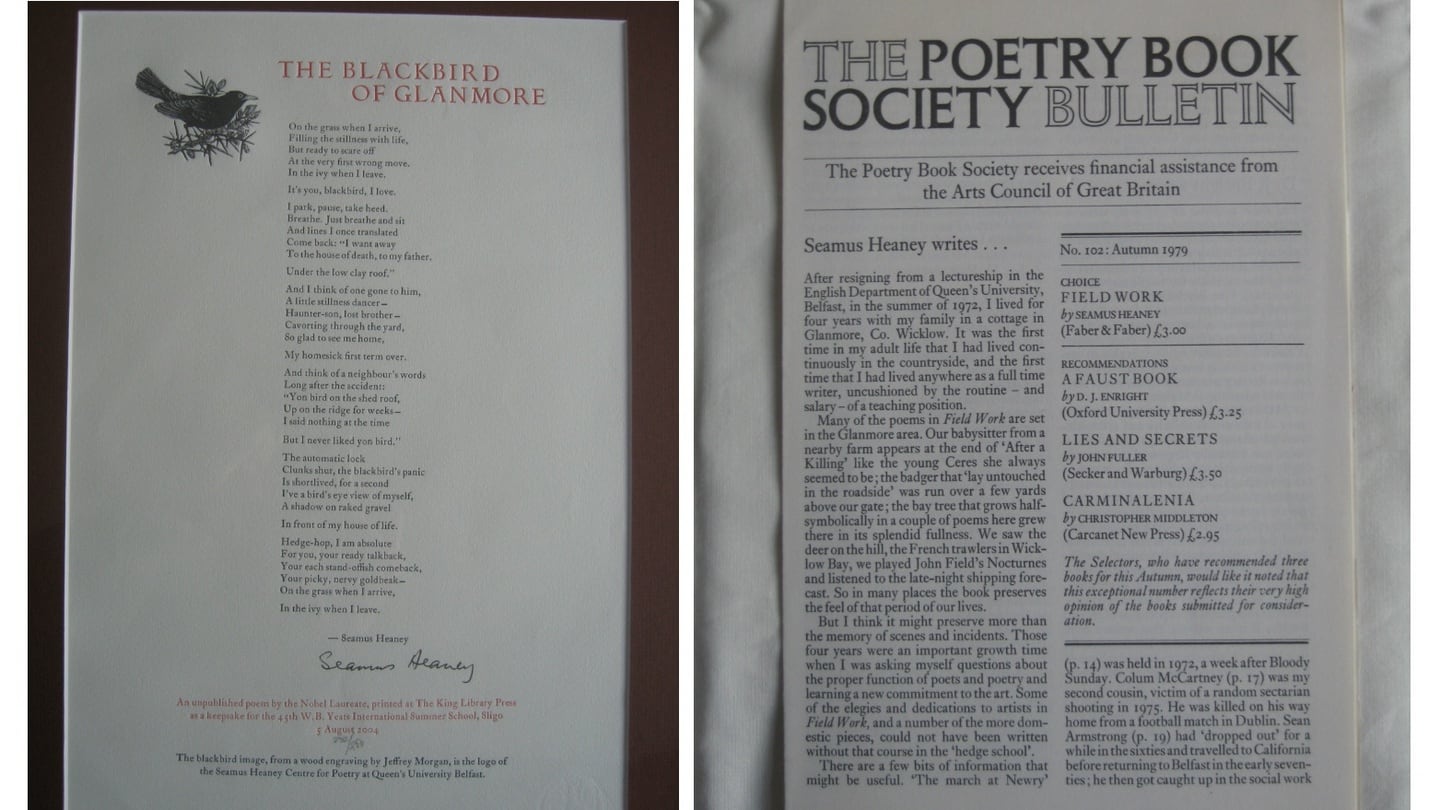 Work inspired by Seamus Heaney’s time in Wicklow