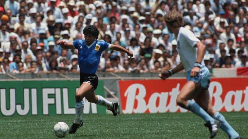 Diego Maradona in action during the World Cup quarter-final against England. Photograph:  Bongarts/Getty Images)