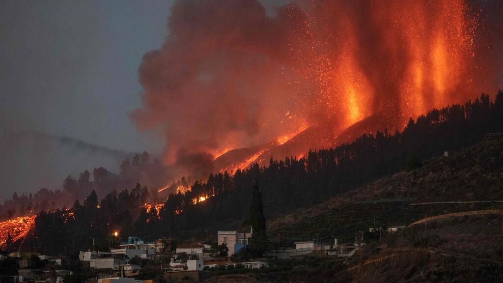 Mount Cumbre Vieja spews out columns of smoke, ash and lava. Photograph: Desiree Martin / AFP via Getty Images