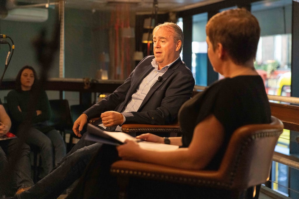 Serial entrepreneur Kevin Neary speaking with journalist Claire O'Connell at the Innovators to Watch breakfast. Photograph: Liadh Connolly