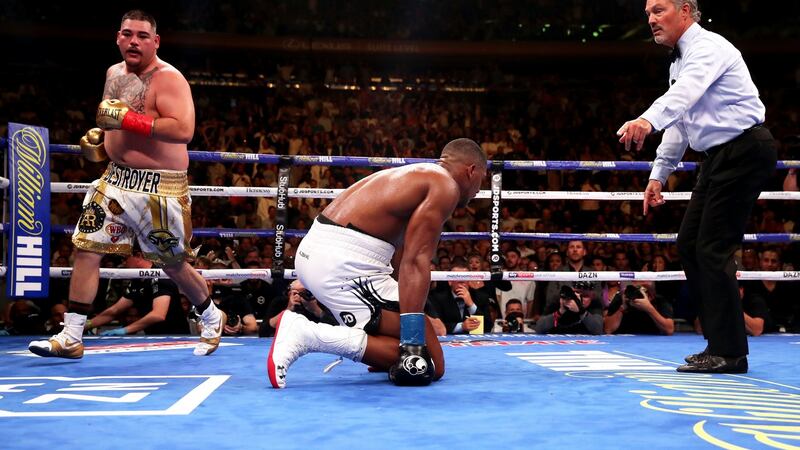 Andy Ruiz drops Anthony Joshua during his heavyweight title victory. Photograph: Nick Potts/PA