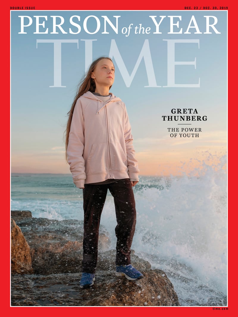 Time cover featuring Swedish teen activist Greta Thunberg who was named the magazine’s Person of the Year for 2019. Photograph: Time/Reuters