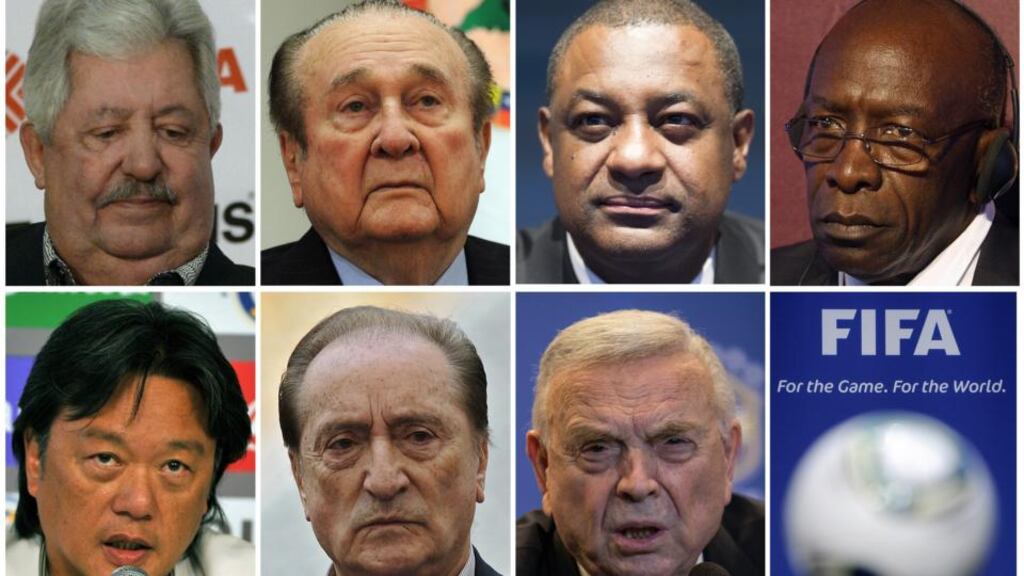 Some of the Fifa officials who have been arrested in Switzerland: (left to rigfht from upper row) Rafael Esquivel, Nicolas Leoz, Jeffrey Webb, Jack Warner, Eduardo Li, Eugenio Figueredo and Jose Maria Marin. Photograph: AFP/Getty Images