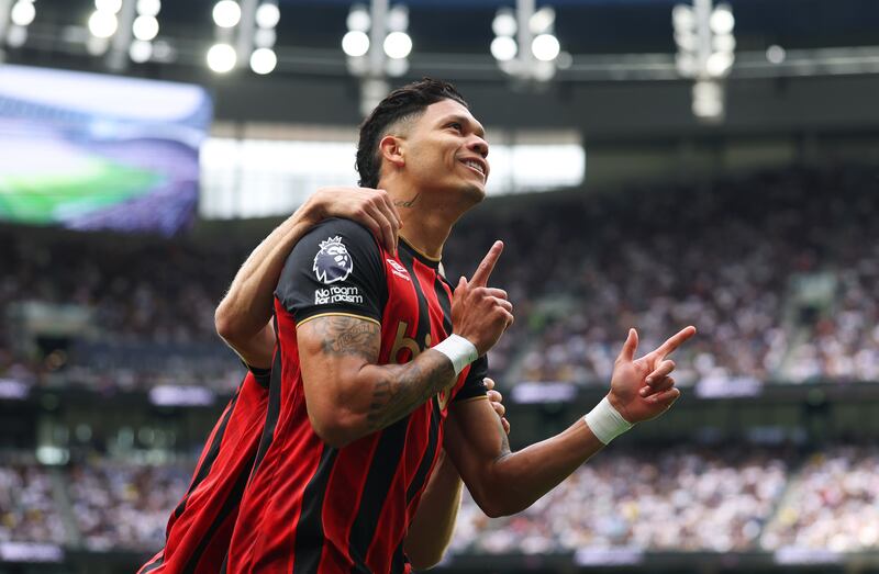 Evanilson of AFC Bournemouth celebrates scoring his team's goal. Photograph: Julian Finney/Getty