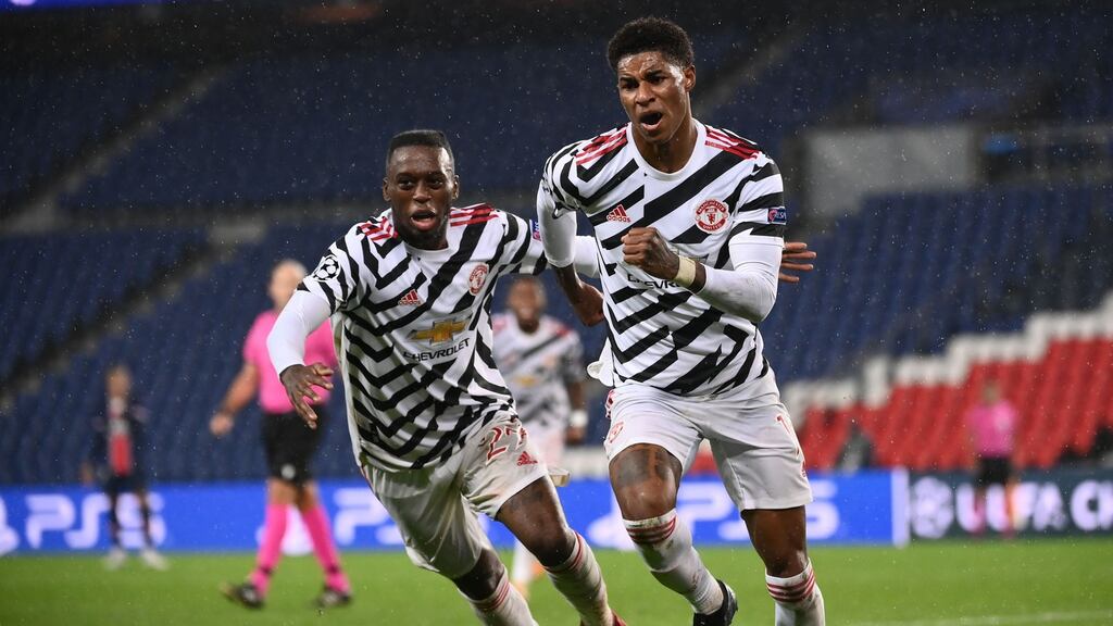 Manchester United’s Marcus Rashford celebrates scoring the winner in their Champions League clash with Paris Saint-Germain. Photo: Franck Fife/Getty Images