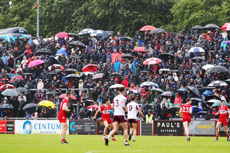 Supporters at Sunday's SFC round-two game between Derry and Galway at Celtic Park. Photograph: Lorcan Doherty/INPHO