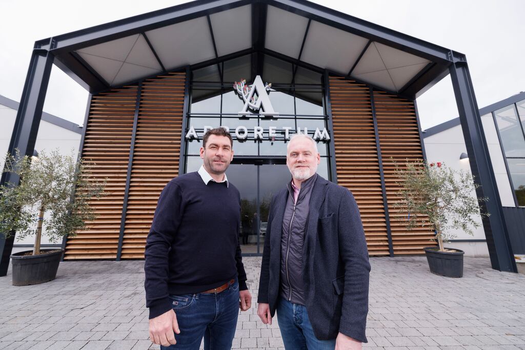 Barry Doyle (left), co-owner and chief executive of Arboretum with his brother, co-owner and chief operating officer Fergal Doyle, at the newly renovated Arboretum Kilquade garden and retail centre following a €4.5 million redevelopment. Photograph: Andres Poveda