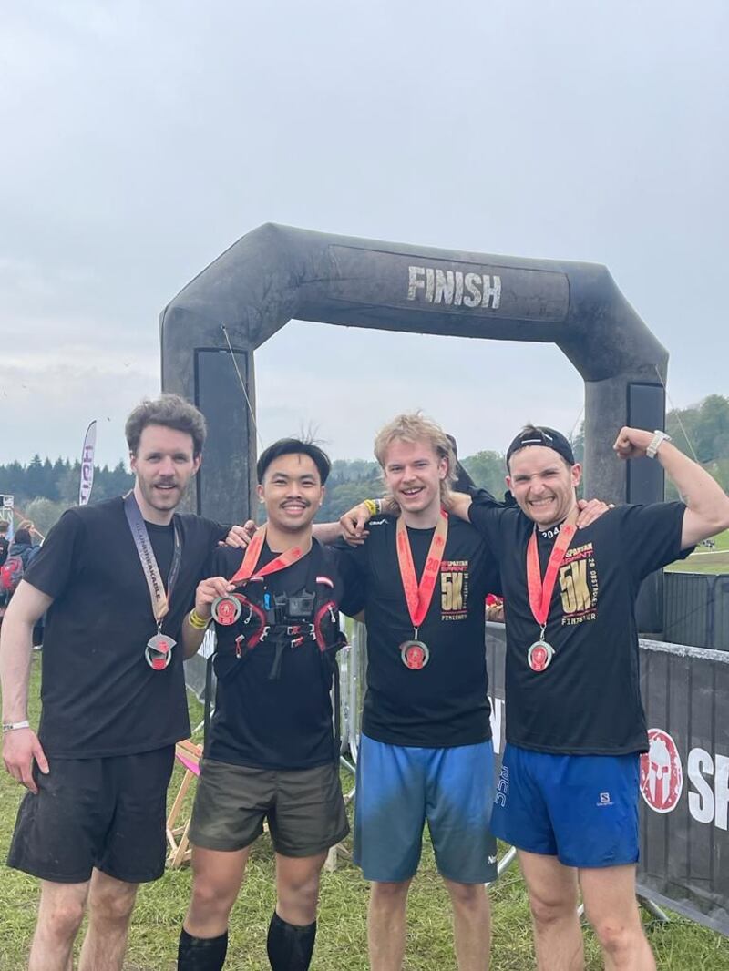 Irish Spartans: Craig Thiel, Adrian Federis, Conor Capplis and Samuel McSherry after finishing the Spartan London West event last month. Photograph: Sierra Lindman Marshall