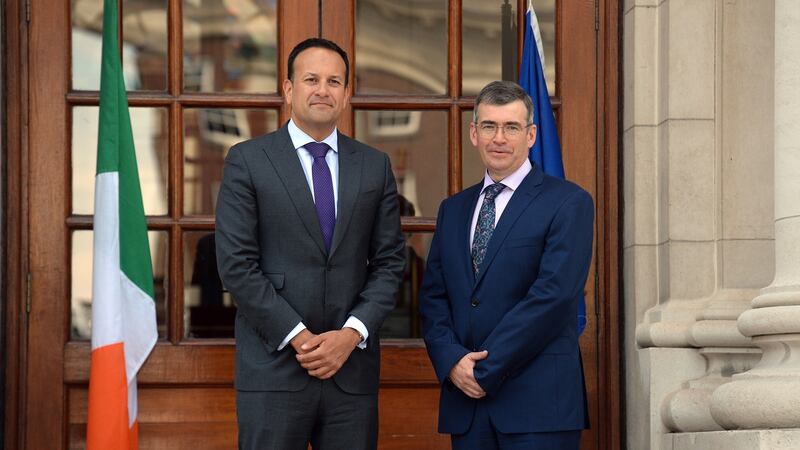 Taoiseach Leo Varadkar and Drew Harris at Government Buildings on Tuesday. Mr Harris is currently the Deputy Chief Constable of the Police Service of Northern Ireland. Photograph: Cyril Byrne