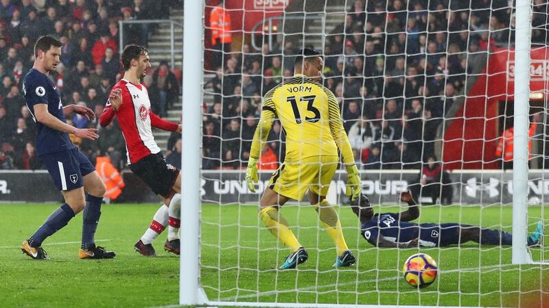 Davinson Sanchez’s own goal gives Southampton the lead at St Mary’s. Photograph: Catherine Ivill/Getty