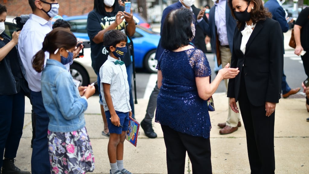 Democratic vice-presidential nominee   Sen. Kamala Harris (D-CA) campaigning  in the West Oak Lane suburb of Philadelphia, in the swing state of Pennsylvania. Photograph :  Mark Makela/Getty Images