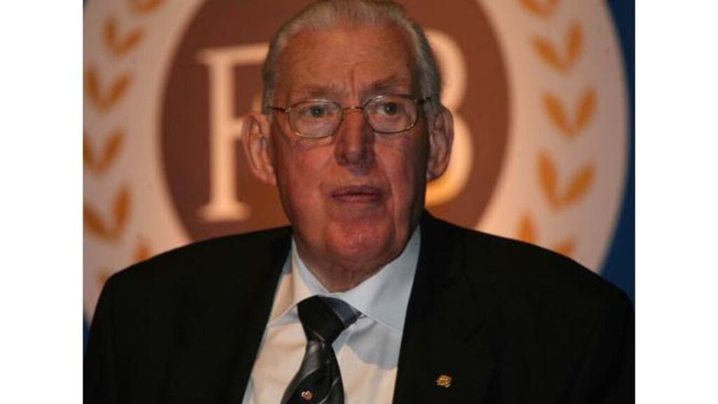 Democratic Unionist Party leader the Rev Ian Paisley addressing
the Federation of Small Businesses national conference in the
Waterfront Hall in Belfast yesterday.