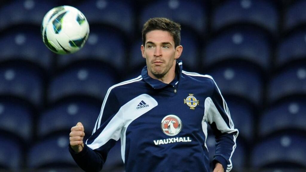 Manager Michael O'Neill will allow suspended duo Kyle Lafferty (pictured) and Chris Baird time away from the squad for the first part of Northern Ireland's World Cup double- header. Photograph:  Andrew Matthews/PA Wire