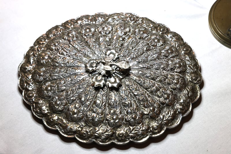Ottoman Empire silver wedding mirror at the stall of Norman Allison from Annamoe Antiques. Photograph: Dara Mac Dónaill