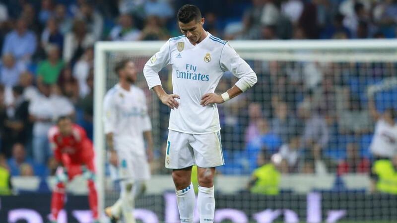 Cristiano Ronaldo reacts after Real Betis score late on at the Bernanbeu. Photograph: Gonzalo Arroyo Moreno/Getty Images